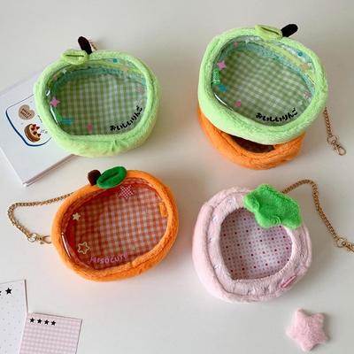 Display Doll Bag for Photoshoot Clear Apple Strawberry Cotton Doll Pouch Cute Transparent Plush Toy Backpack Showcase for Collectibles