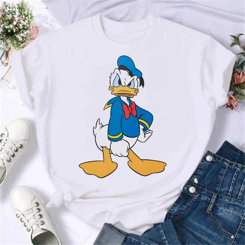 Miniso Disney Family Vacation T Shirt Kawaii Mickey Minnie Donald Duck Print Fashion Clothes Casual Women T-shirt Camiseta Mujer
