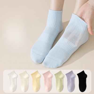 Summer Thin, Pure Cotton, Antibacterial, Deodorizing, Sweat-absorbing, Short Tube, Mesh, Breathable, Boneless Women's Boat Socks