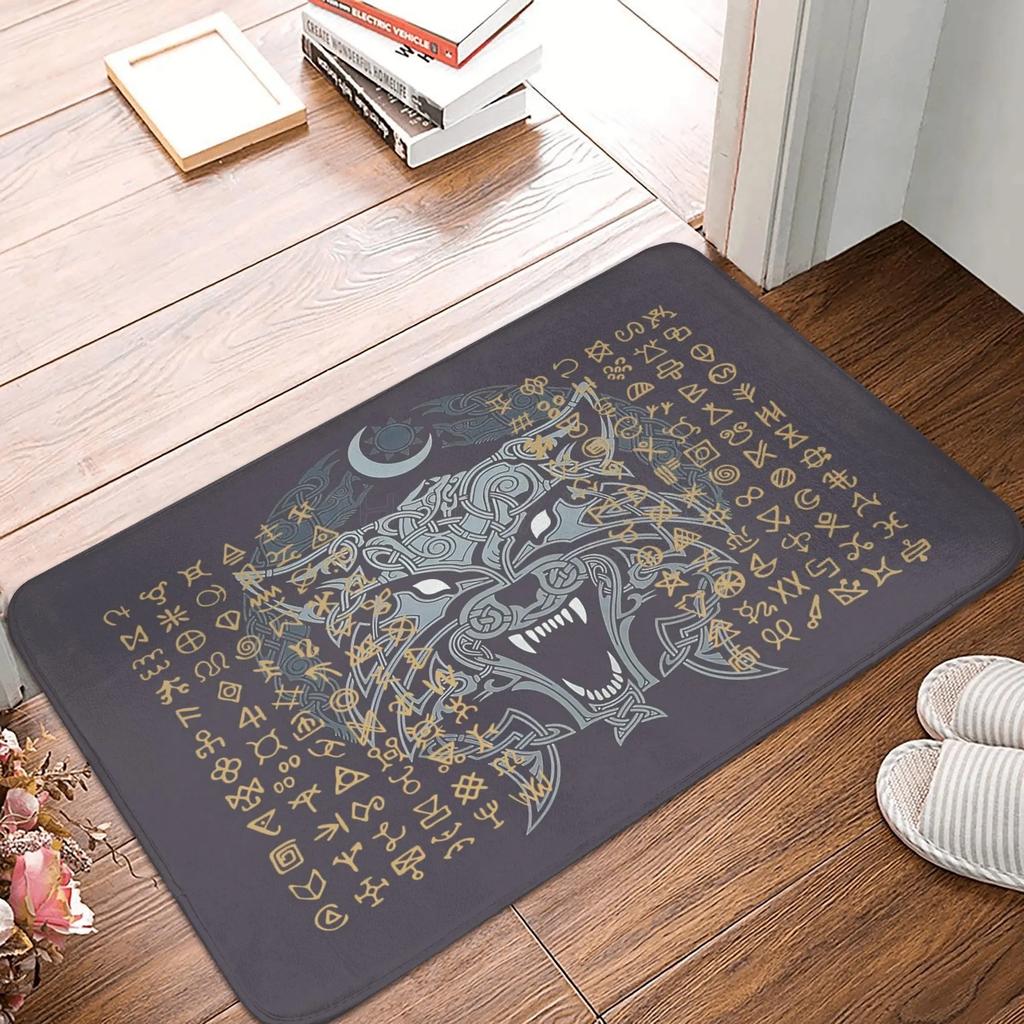Viking Nordic Celtic Symbol Entrance Door Floor Mat Vikings Tattoo Odins Ravens Carpet Rugs Anti-Slip Waterproof Bathroom Mat