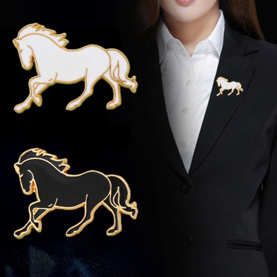 Pferdebrosche Chinesischer Stil Emaille-Anstecknadel Glattes Liniendesign Tieranstecknadel Metalleinfassung Leicht Anzugreversabzeichen