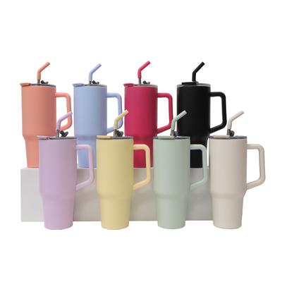 Stainless Steel Handle Car Cup Double Drink Large Capacity Straw Cup Household Solid Color Light Luxury Thermos Cup