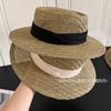Seaside vacation style flat top straw hat women's summer French elegant beach hat sunshade sun protection hat straw top hat