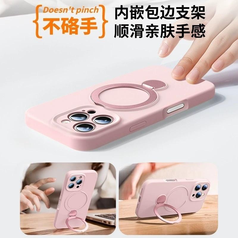 For iPhone 16 Pro Max Luxury Magsafe Magnetic Holder With Lanyard Liquid Silicone Phone Case For iPhone13 14 15 Protective Cover