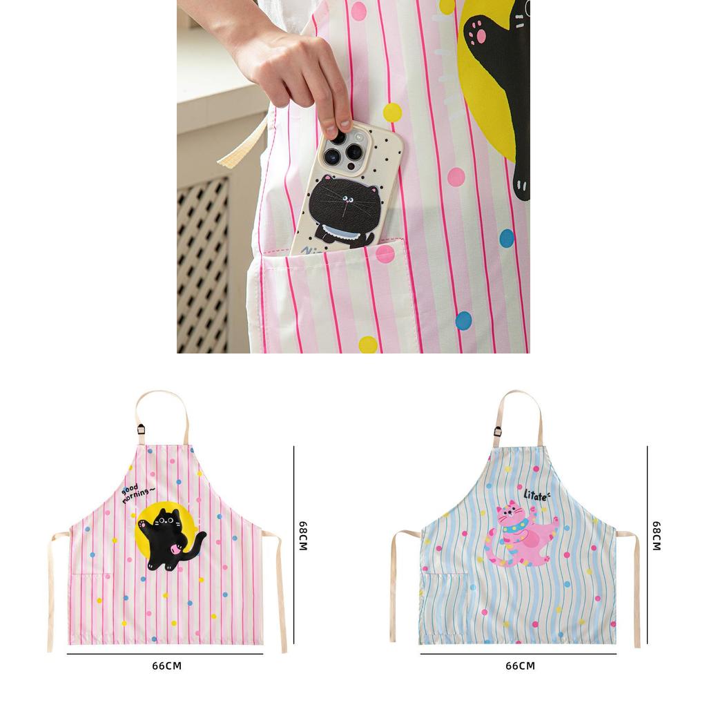 Dopamine Striped Cat Print Apron Waterproof Kitchen Cooking Protective Cover For Adults