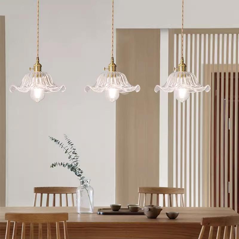 Vintage Ripples Glass Pendant Lamp Bedroom Dining Room Kitchen Retro Pendant Light Indoor Decor Hanging Light Ceiling Chandelier