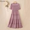 ZANZEA Women Elegant Round Neck Summer Casual Short Sleeve Long Dress