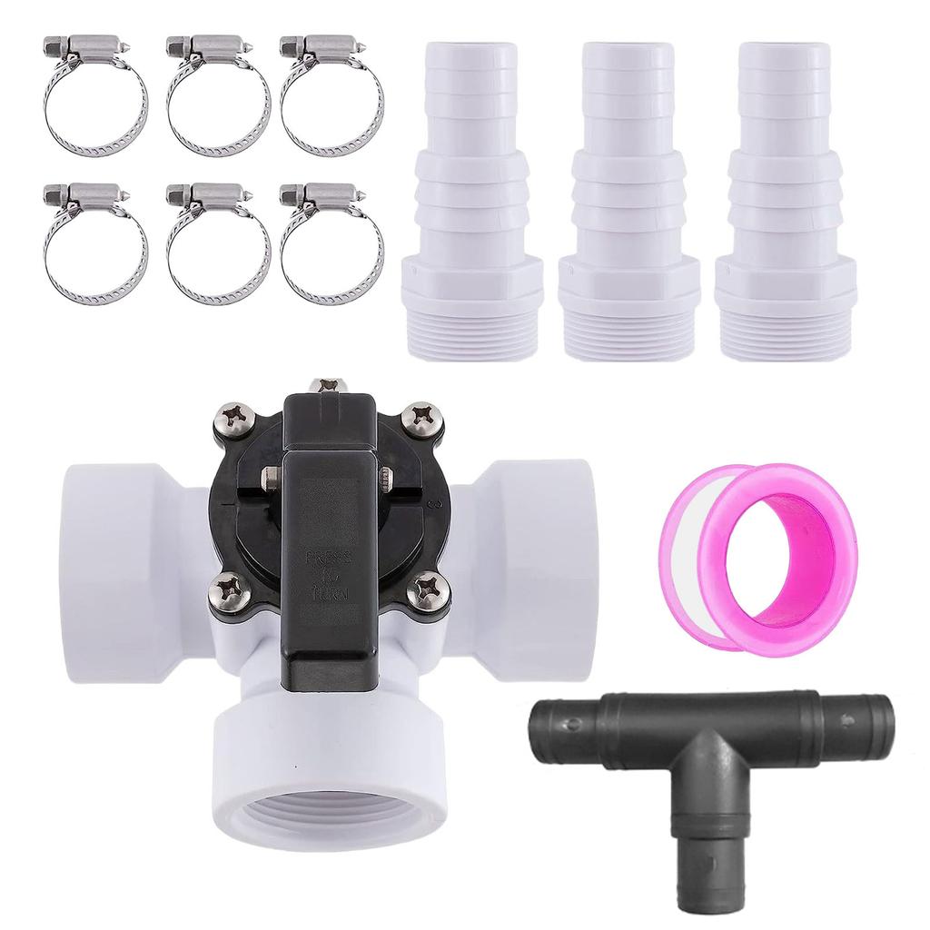 12pc Sand Filter Accessories With 3 Way Pool Bypass Valves ABS Adapters And 6 Metal Clamps Suitable For Pool Maintenance