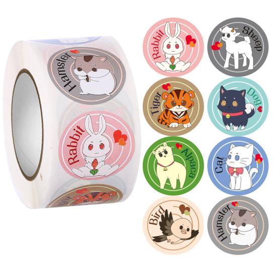 1 Roll Stickers Waterproof Without Residue Exquisite Great Stickiness DIY Eye-catching Cute Cartoon Animals Stickers for Students