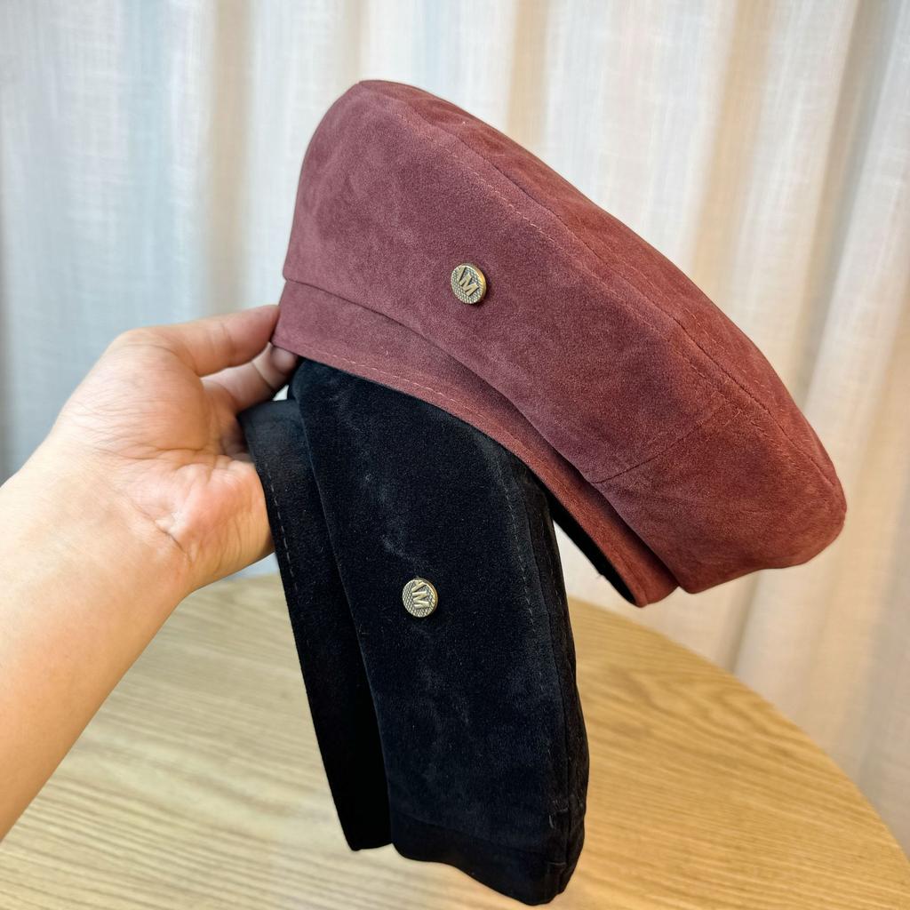 Beretă literară coreeană pentru fete, toamnă și iarnă, beretă retro la modă din piele întoarsă, maro, pălărie de pictor