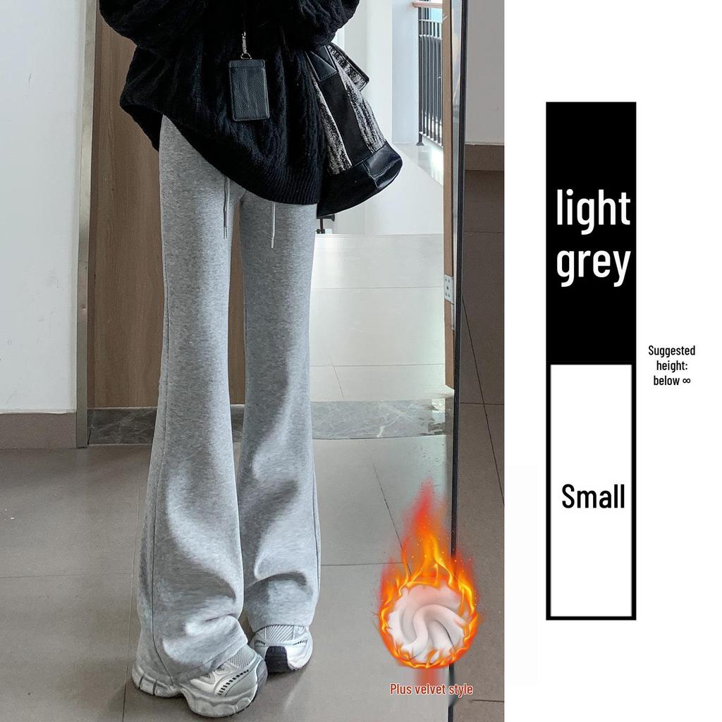 Winter 2025 Women's High-Waisted Pink Fleece-Lined Micro-Flare Sweatpants - Petite Size.