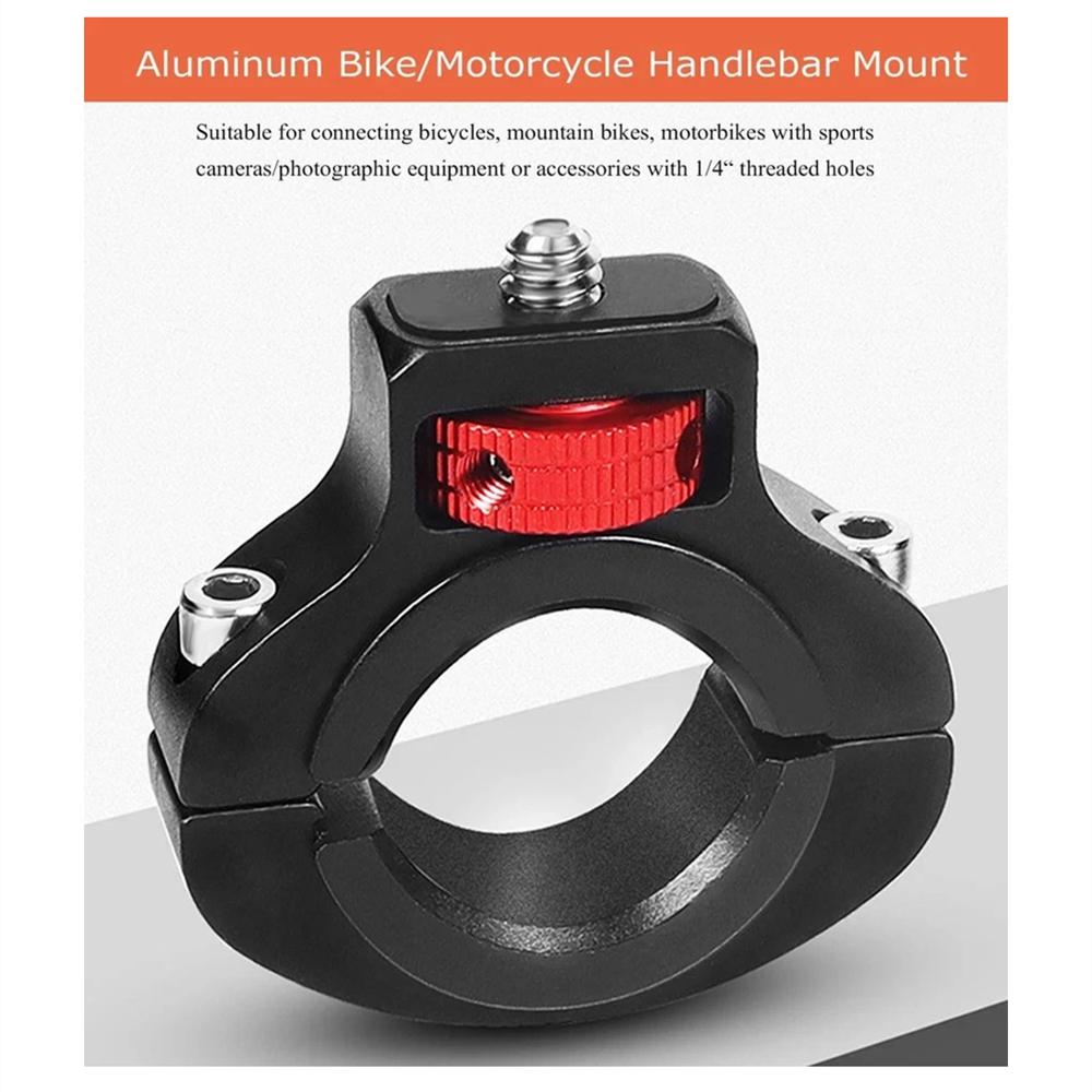 Aluminum Motorcycle Bike Handlebar Mount For GoPro Insta360 DJI 1/4" Thread Hole