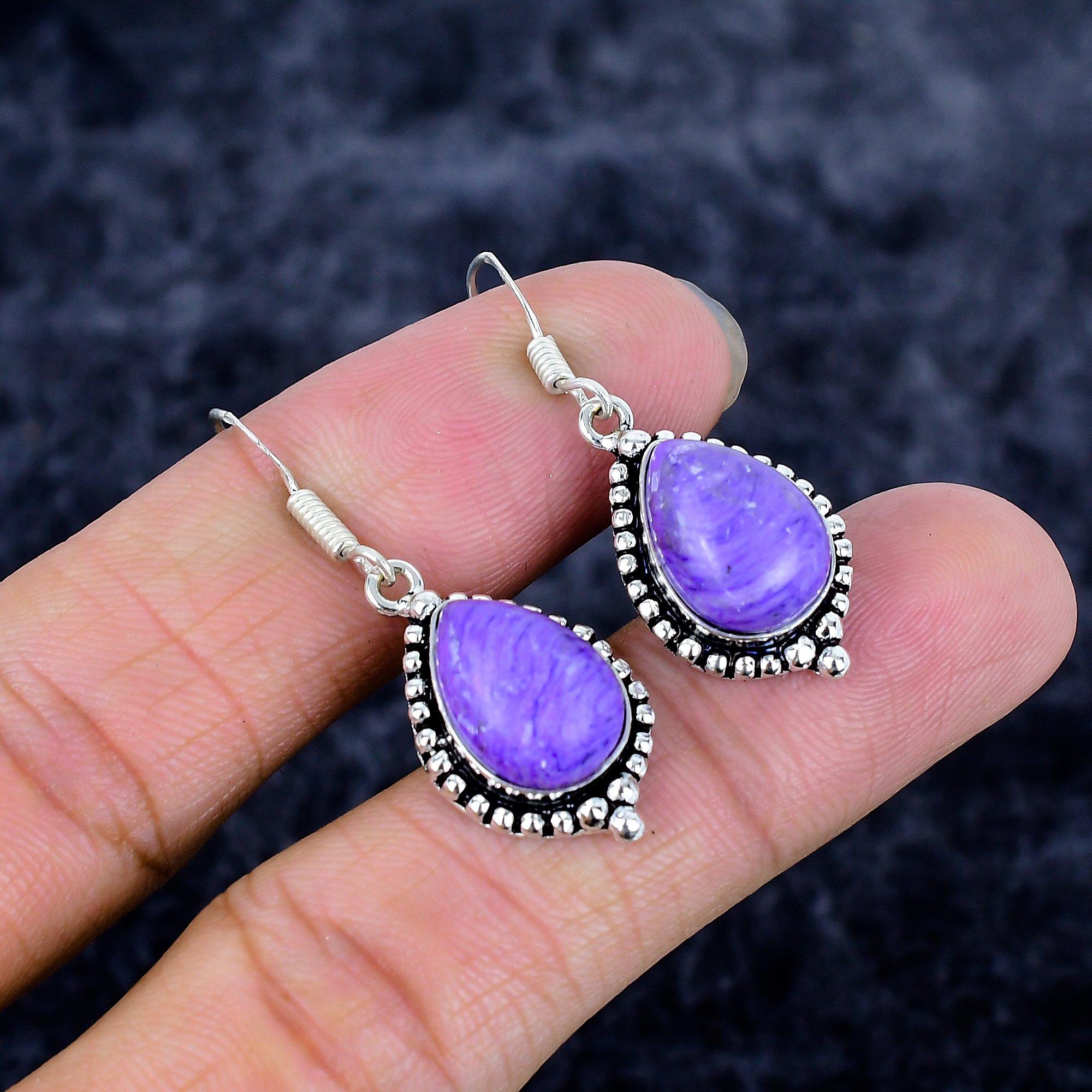 

Charoite Gemstone Handmade 925 Sterling Silver Jewelry Earring 1.58 M-3373