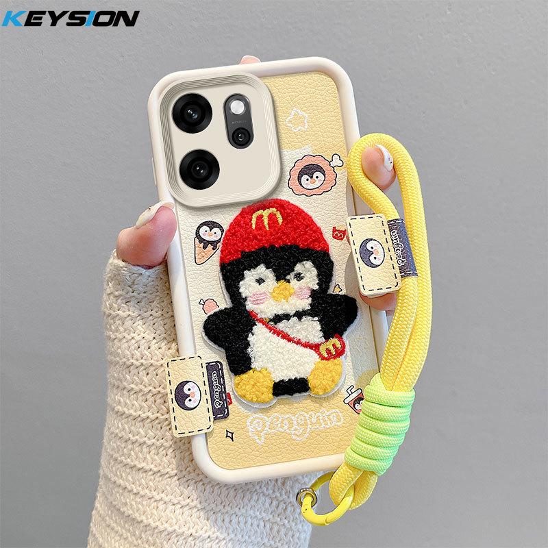 

KEYSION Cartoon Cute Plush Embroidery Case for OPPO Reno14 F 5G with Lanyard Silicone Shockproof Phone Cover for OPPO Reno 14F 5G for OPPO Reno14 F 5G
