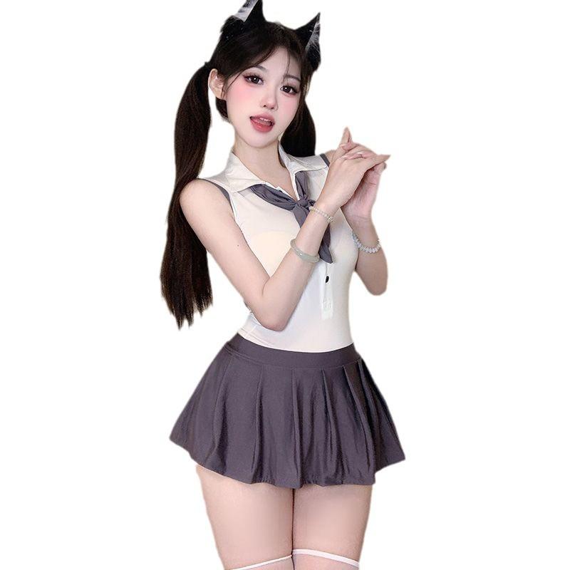 Jiayin Erotic Underwear JK Uniform Pure Lust Spice Girls Sexy Suit Passion Skirt Free of Backless Uniform Temptation