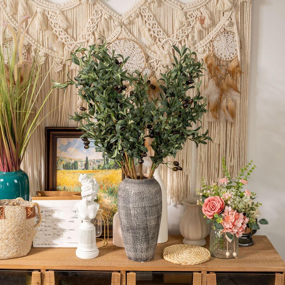 88CM Artificial Olive Fruit Branch Handmade Elegant Simulated Olive Leaf Plant Green Plastic Fake Olive Tree Wedding Party Decor