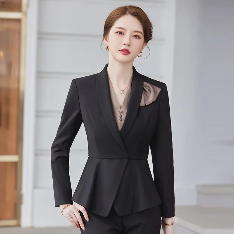 Women's Professional Long-Sleeve Suit - Stewardess Style for Hotel, Salon, Front Desk