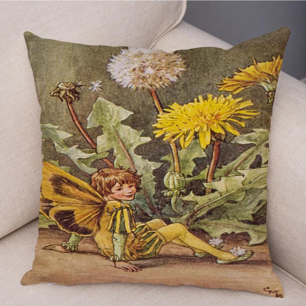 Lovely Color Cartoon Flower Girl Soft Cushion Set Fairy Tale World Elf Decoration Living Room Bedroom Sofa Home 45*45cm