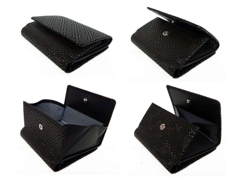 [Inden-ya] Inden Bifold Wallet with Bill Compartment E 2215, Black Deerskin with Black Lacquer, Small Checkered Pattern, 10cm x 11cm x 3.5cm,