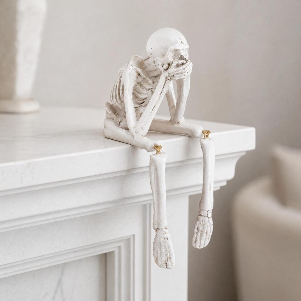 Resin Skeleton Figurine Halloween Hanging Leg Decoration Intricately Carved Statue for