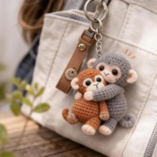 1/2Pcs Crochet Punch Monkey Printed Keychain 3D Charm Functional Keychain Bag Keys Desk Decoration Monkey-themed Accessory