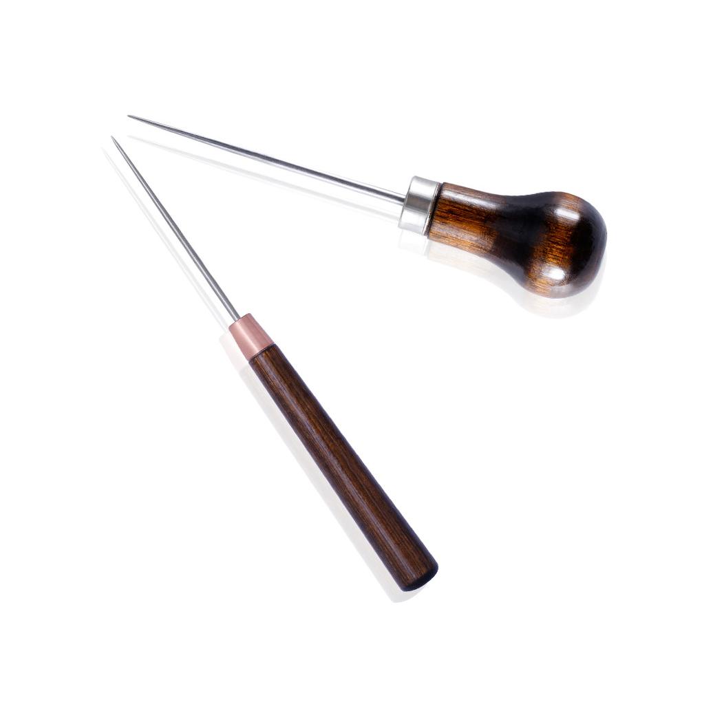 Pack of 2 Awls Leathercraft Alloy Wood Handle Handheld Sewing Hole Maker Portable Positioning Dressmaking Shoes Stitching