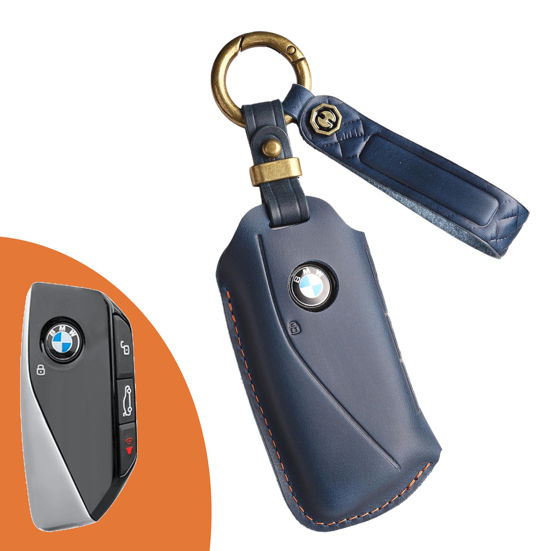 Винтажный кожаный чехол для ключа BMW - ручная работа, подлинная воловья кожа синий