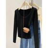 Texture u-neck front shoulder bottom knitted sweater women's autumn and winter slim-fit soft waxy sweater long-sleeved top