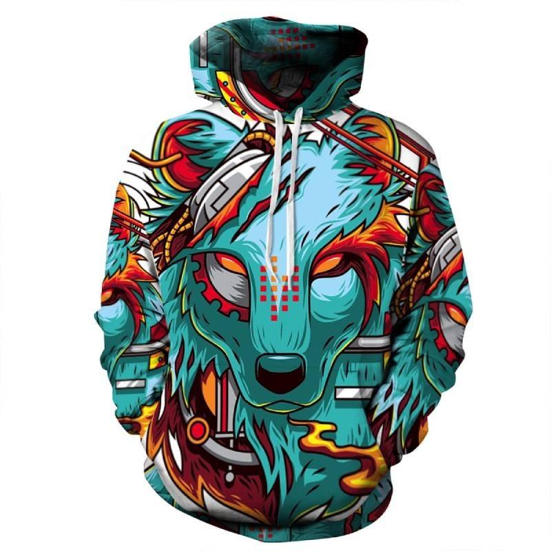 Vibrant Skull Print Digital Pullover Hoodie For Men Comfortable Loose Fit