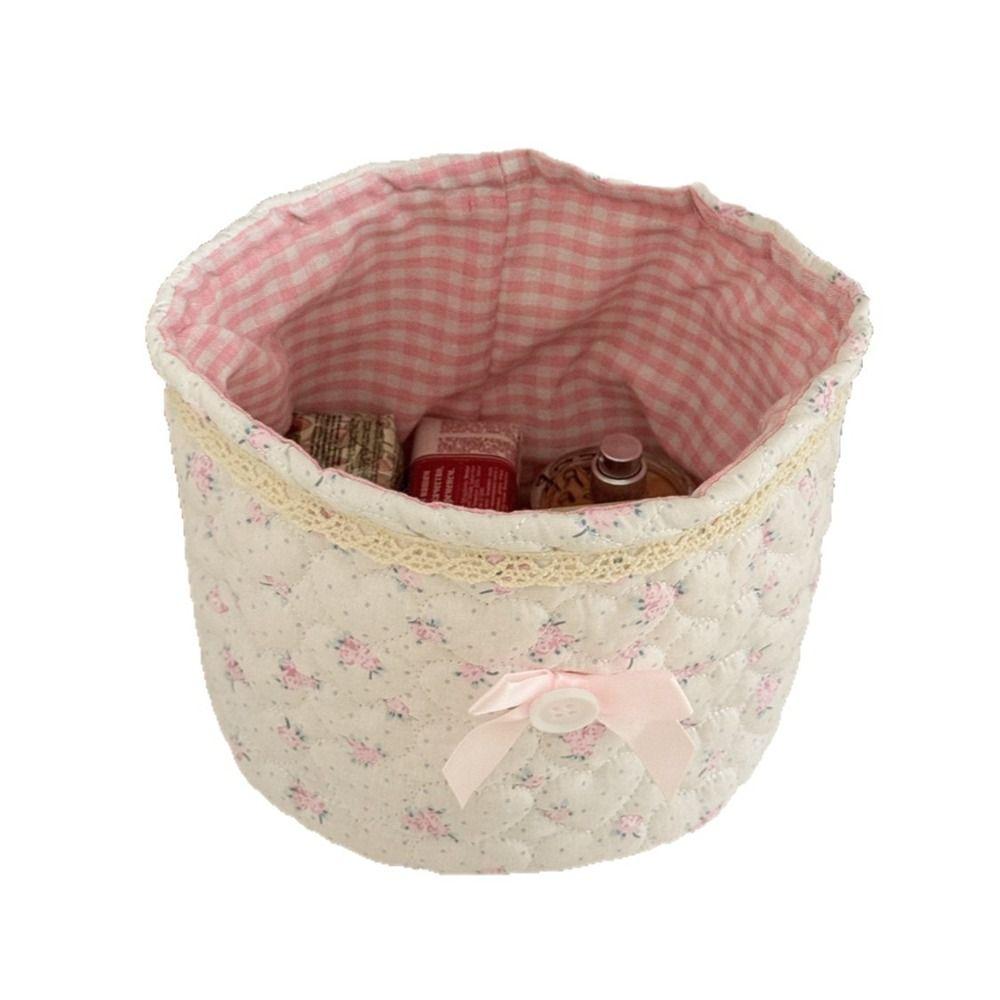 Bow Desktop Storage Basket Quilting Cotton Storage Frame Cute Organizer Box  Home Decoration