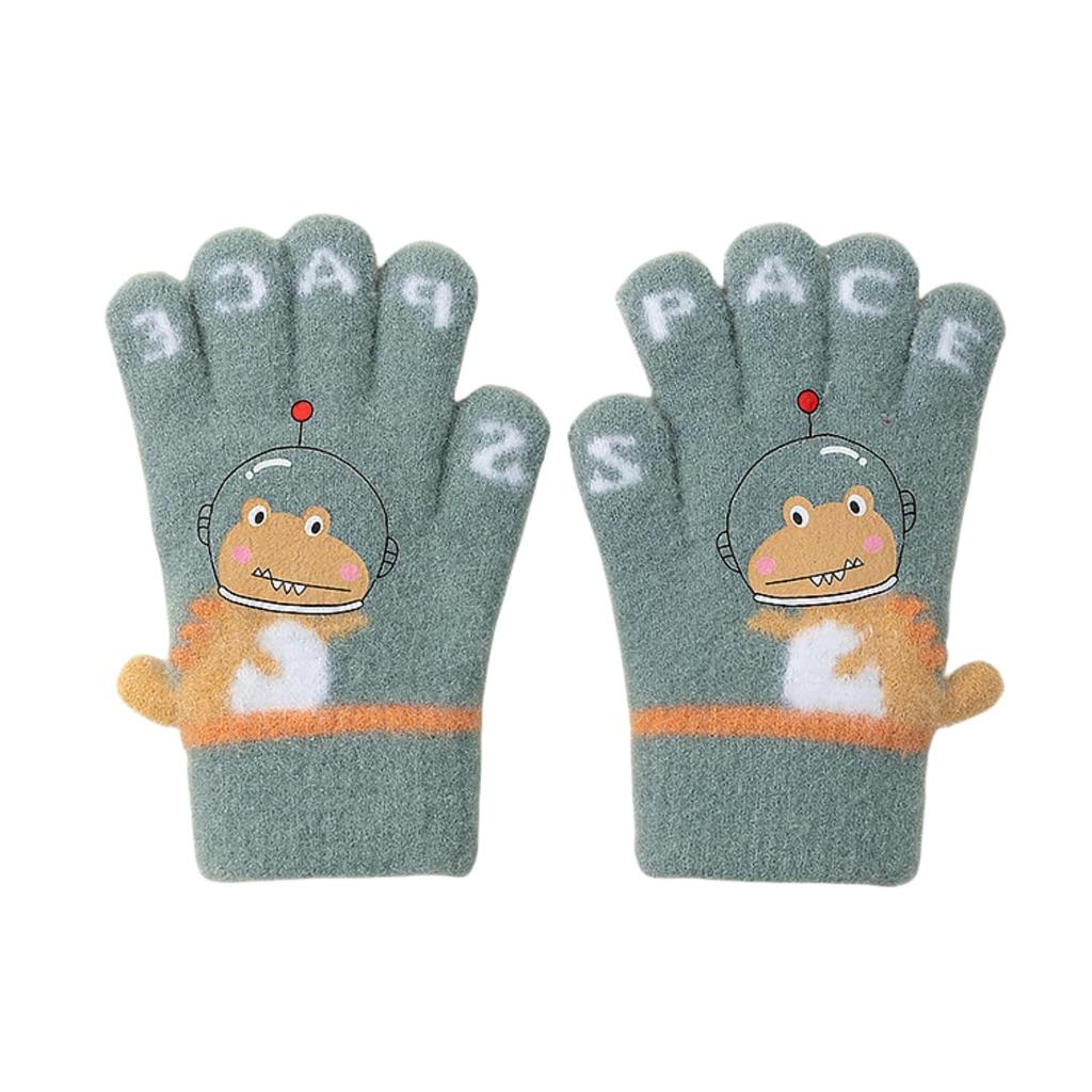 Kingsiely Baby Cute Dinosaur Perfect for Commuting To Outdoor Ages Gloves, Five-Finger Kids' Gloves, Design, Thick, Warm, Soft, School, Travel,