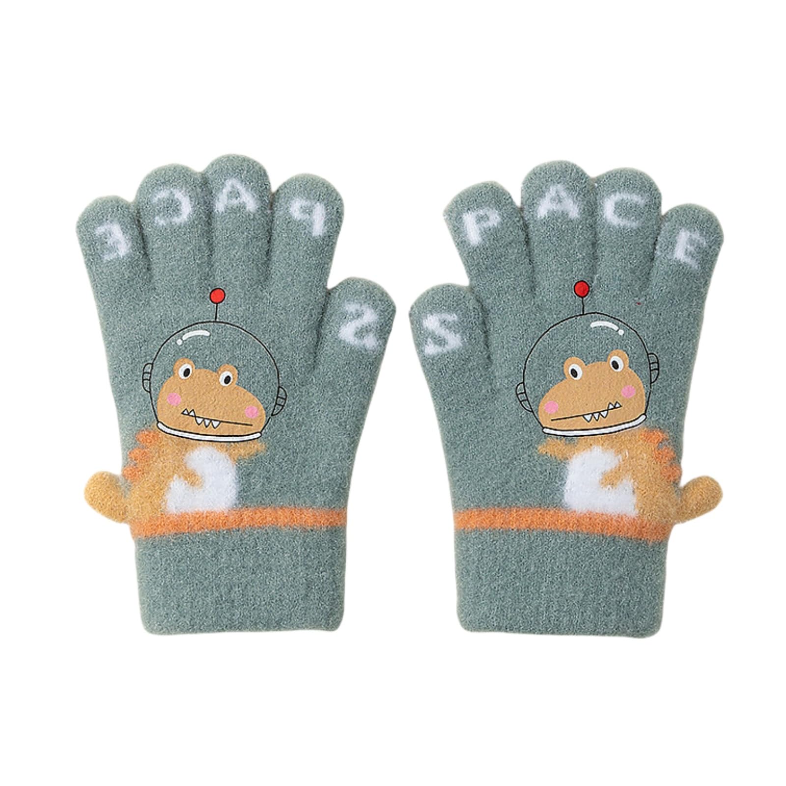 

Kingsiely Baby Cute Dinosaur Perfect for Commuting to Outdoor Ages Gloves, Five-Finger Kids Gloves, Design, Thick, Warm, Soft, School, Travel, зелёный