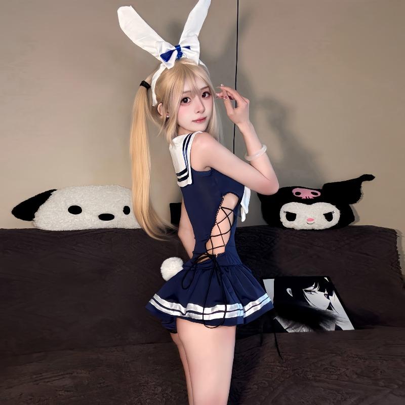 Sex Underwear Pure Desire School Bunny Uniform Free Crotch Swimsuit Women's Straps One-piece Qqny