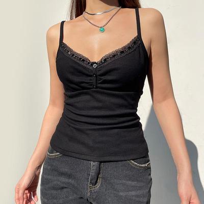 Sexy Folds Botões Sem Mangas Crop Top Preto Vintage Y2K Corset Tops Casual Camiseta Básica