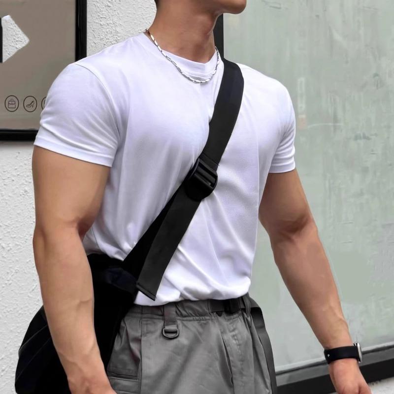 Mens Solid Color American Style Casual Fitness Quick Dry Short Sleeve Base T Shirt
