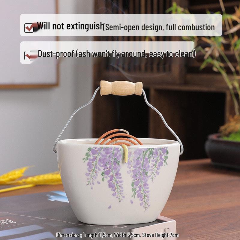 Ceramic Sandalwood Incense Burner & Mosquito Coil Holder - Air Purifier & Deodorizer