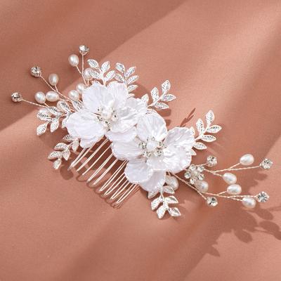 Retro Bridal Jewelry Handmade Comb Holiday Party Children's Performance Hair Accessories White Flower Pearl Hair Comb
