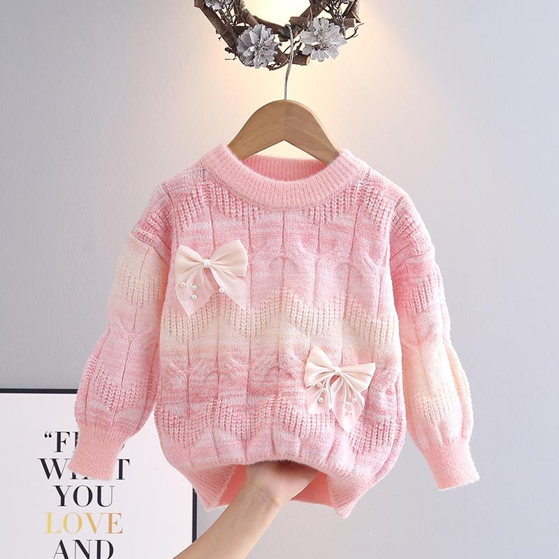 Mädchenpullover Farbverlauf Regenbogen Verdickt Mit Samt gefüttert Herbst- und Winterkleidung Kinder Strickwaren Westlicher Stil Baby Mädchen Unterhemd