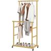 Clothes Rack with Casters, Coat Rack with Clothing Rail, Shoe Shelf, Made of Bamboo, 80 X 40 X 160 Cm, Natural