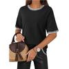 Color Contrast Ribbed Round Neck Short Sleeve Knit Pullover Sweater For Women
