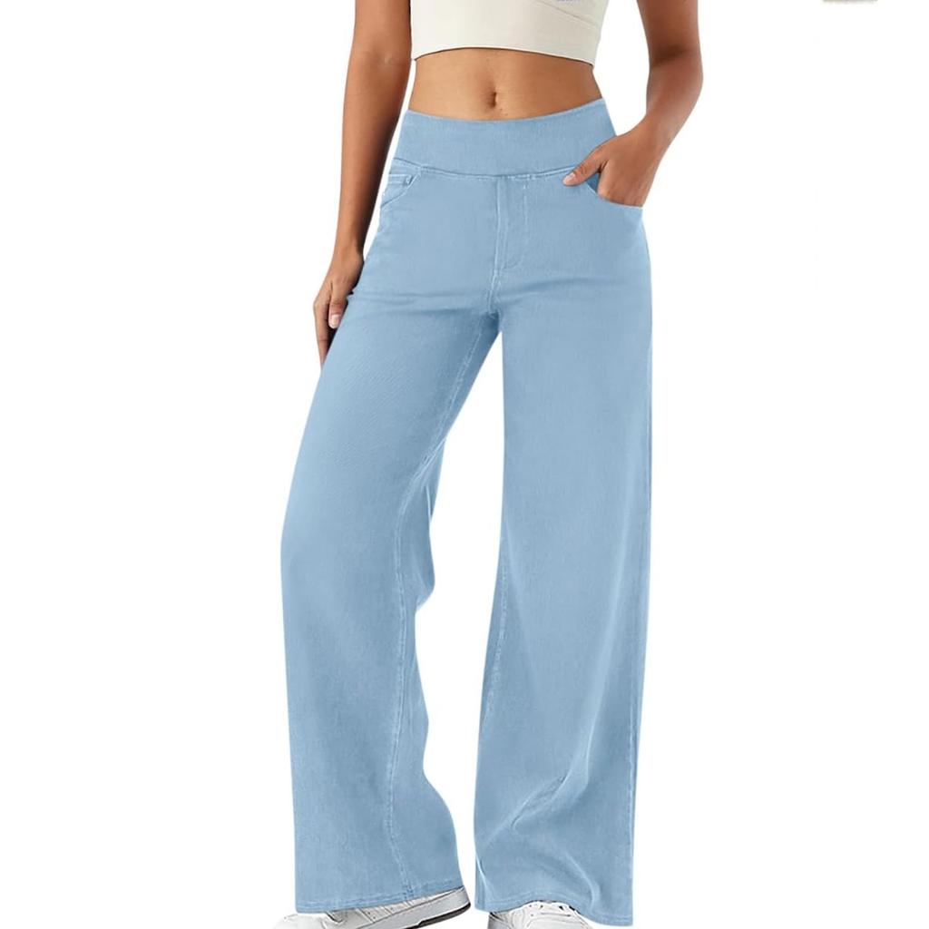 Women High Waisted Wide Leg Jeans Stretch Jeans Wide Straight Leg Stretchy Baggy Fashion Loose Denim Pants Summer
