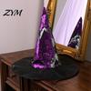 Sparkly Sequin Witch Hat Reversible Hat, Glitter Large Wizard Unique Costume Halloween Party for Cosplay, Masquerade Color Changing