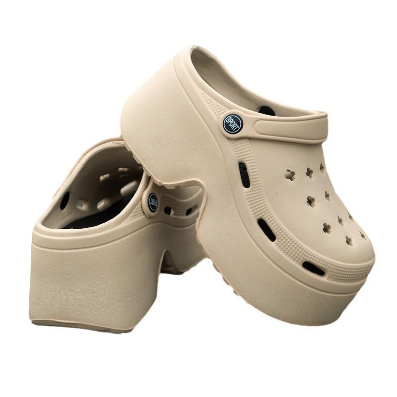 Thick-soled hole shoes women's summer outer wear increases 2024 new thick-soled beach non-slip muffin bag head cool slippers