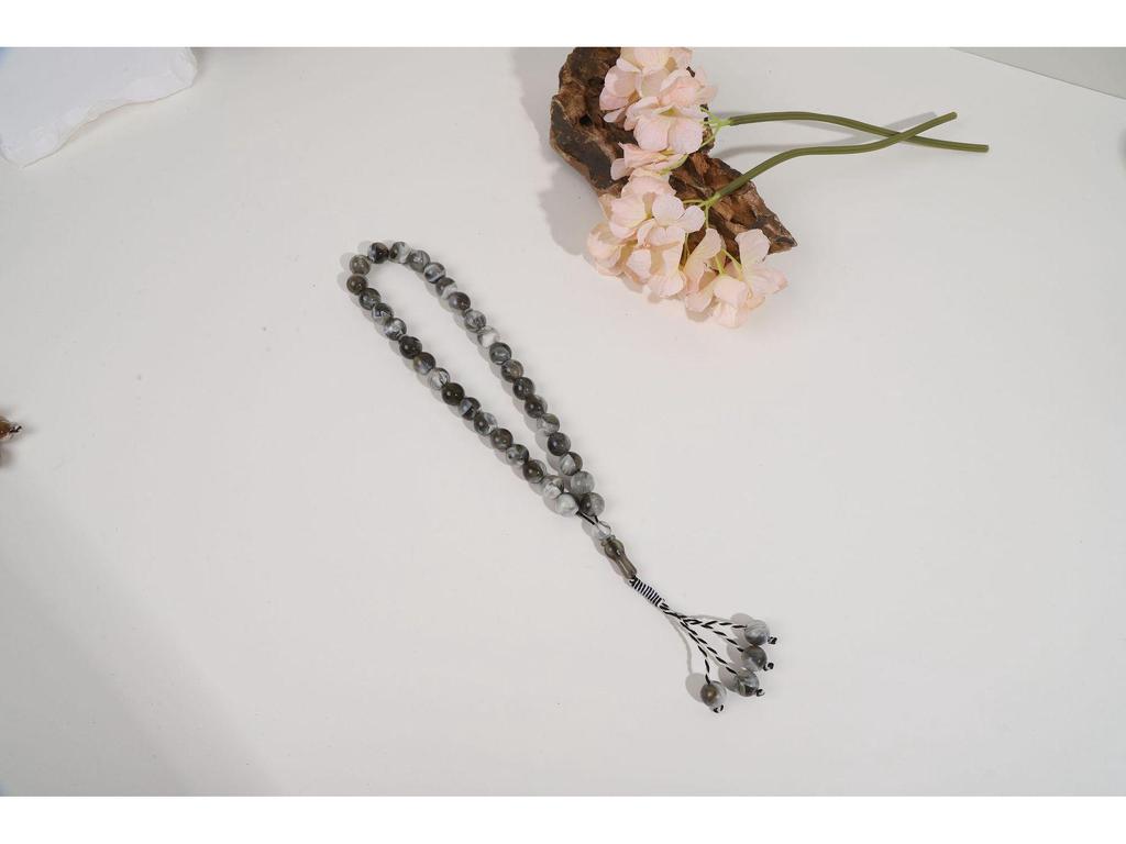 Hui Muslimischer 33-Perlen Kristall Tasbih: Handgefertigtes Rosenkranzarmband aus Bernsteinimitat