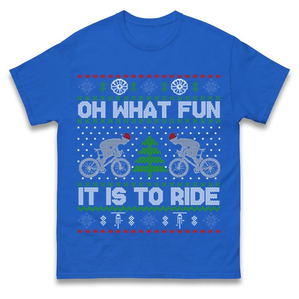 Oh What Fun It Is To Ride Bicycle Christmas T Shirt Funny Bike Cycling Xmas Tee