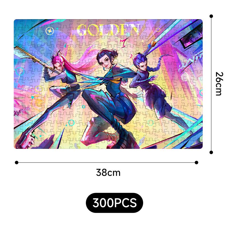 Yeni Kpop Şeytan Avcıları 38*26Cm 300 Parça Yapboz Oyuncakları Rumi Mira Zoey Huntrix Karakter Desenli Masa Oyunu Dekor Çocuk Hediye