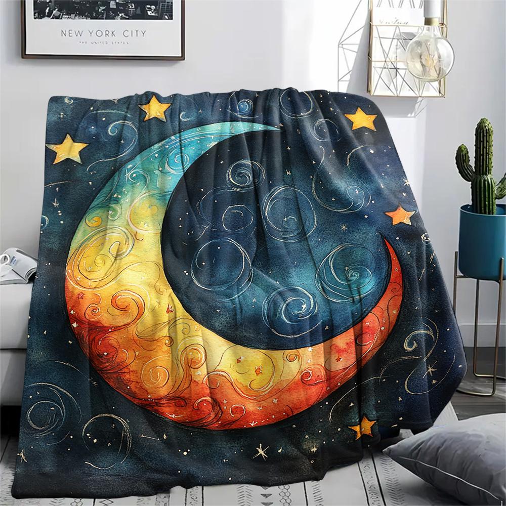New Moon Print Flannel Blanket, High Quality Comfortable for All Seasons, Home Decor, Warmth and Comfort, Perfect for Christmas Gifts