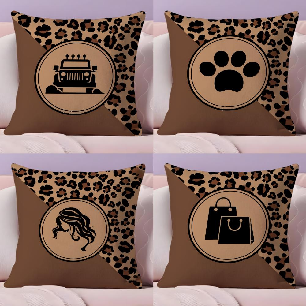 Fashion Leopard Print Cushion Cover Soft Short Plush DoubleSided Printing Home Decor Machine Washable Pillow Case Gift