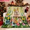Blanket 1pc Cute Bunny with Colorful Flowers 2D-printed Flannel Throw Blanket-soft and Cozy Suitable for Use On the Sofa While Tra