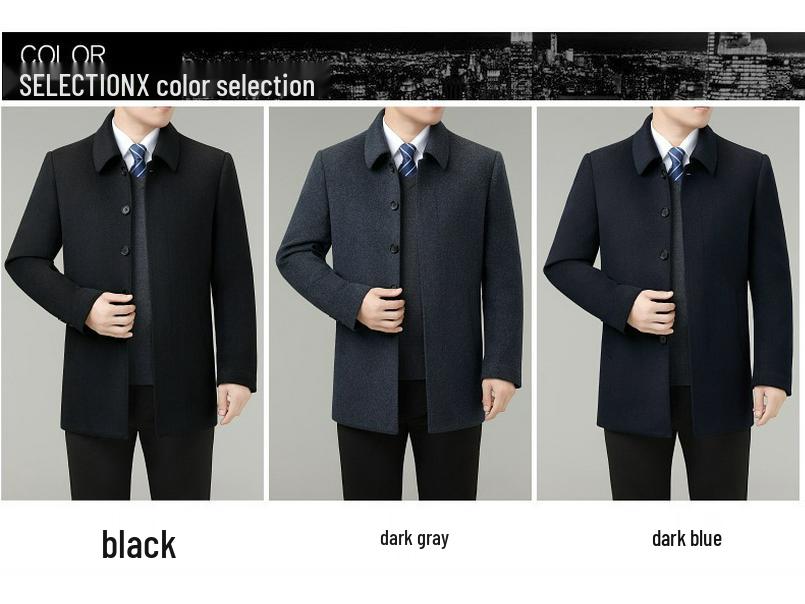 Brand Men's Double-Sided Cashmere Winter Coat, Mid-Length, Business Casual with Detachable Lapel